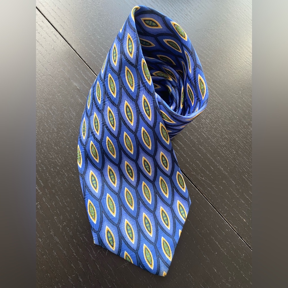 EUC Vintage Fridays by Cluett 90s Geometric Tie - Blue/Green Peacock - 100% Poly
